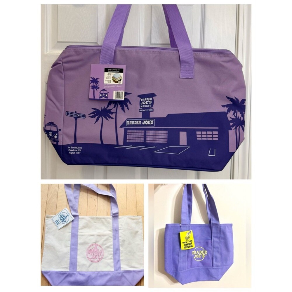 Purple bundle - 2026 Trader Joe’s Insulated Tote Canvas bags Large & Mini